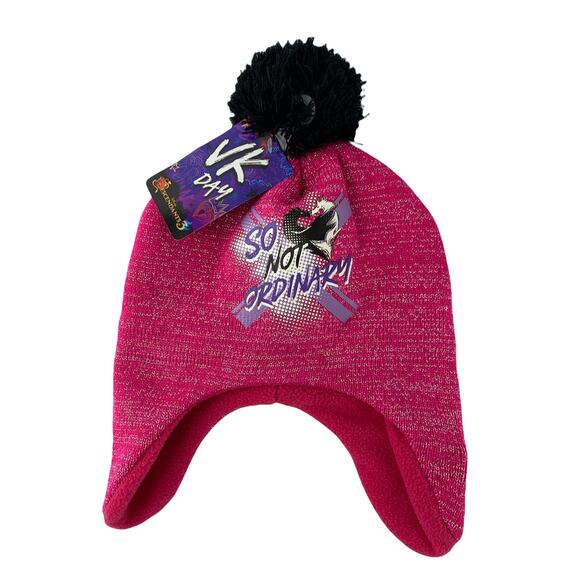 Descendants 3 Pink Beanie With Pom Pom And Navy Scarf. Girls One Size - Picture 2 of 9